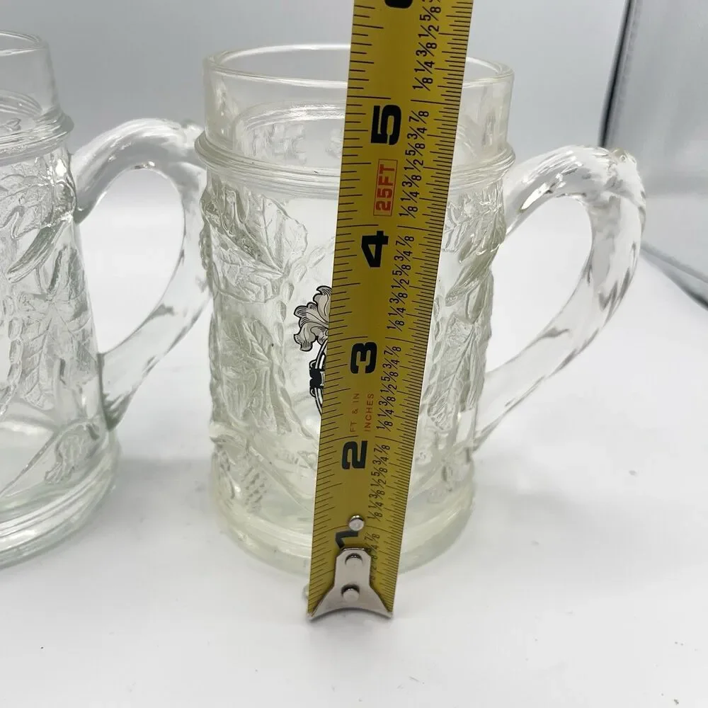 Becks Beer Heavy Thick Glass Mug Stein Grape Leaf Design Germany Set Of 2